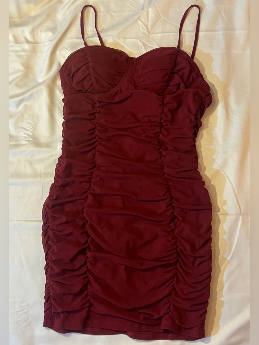 Maroon Fitted Ruched Dress I Size Large